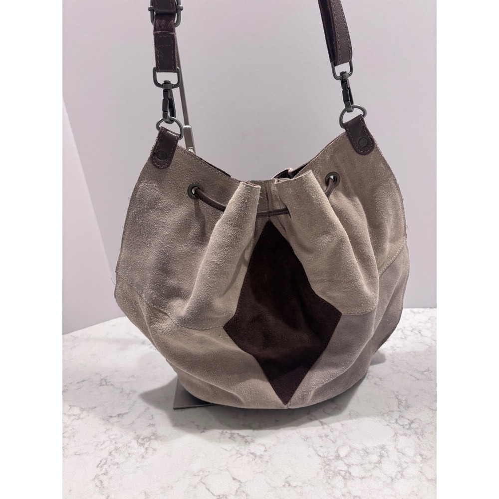 Free People New Tovey Suede Bucket Bag Light Dark Chocolate Brown Purse - Picture 5 of 7